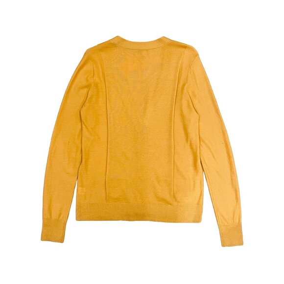 Merino Wool V-Neck Cardigan — Mustard Yellow Sweater by Halogen — Size M - Picture 8 of 10